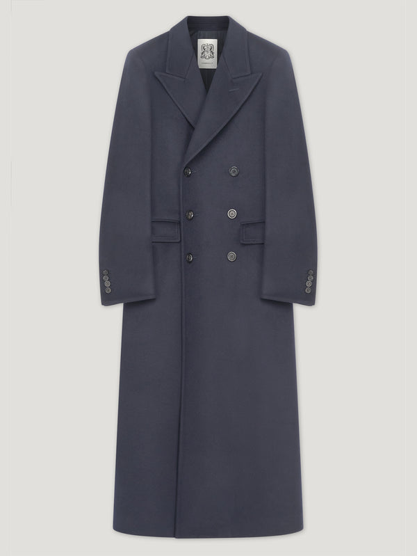 Double Breasted Navy Peak Label Long Coat