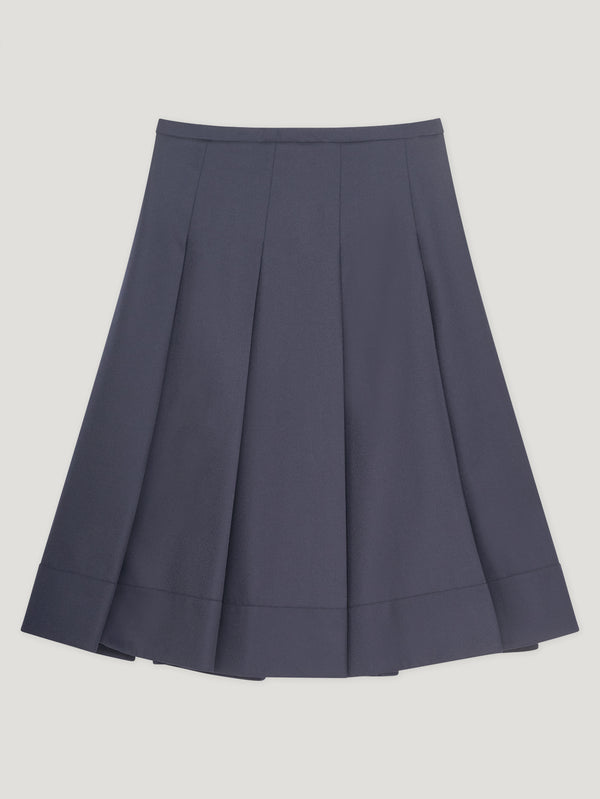 Navy Pleated Skirt Wool