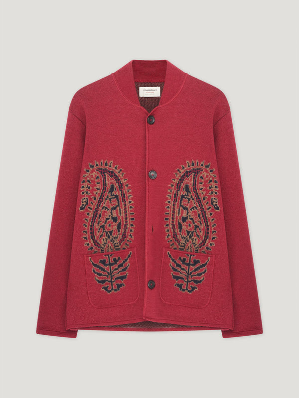 Dark Red Single Breasted Paisley Jacket