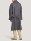 Navy Herringbone Wool Single Breasted Oversized Coat