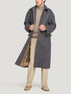 Navy Herringbone Wool Single Breasted Oversized Coat