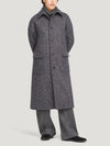 Navy Herringbone Wool Single Breasted Oversized Coat