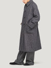 Navy Herringbone Wool Single Breasted Oversized Coat