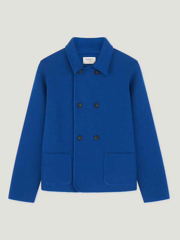 Blue Wool Short Double Breasted Mac