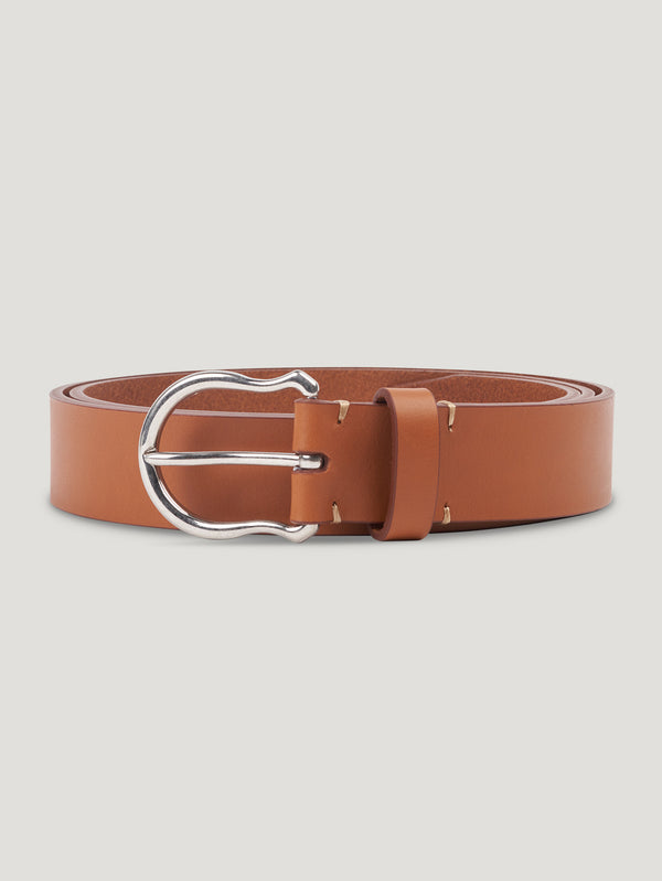 Tan Plain Silver Shield Buckle Belt