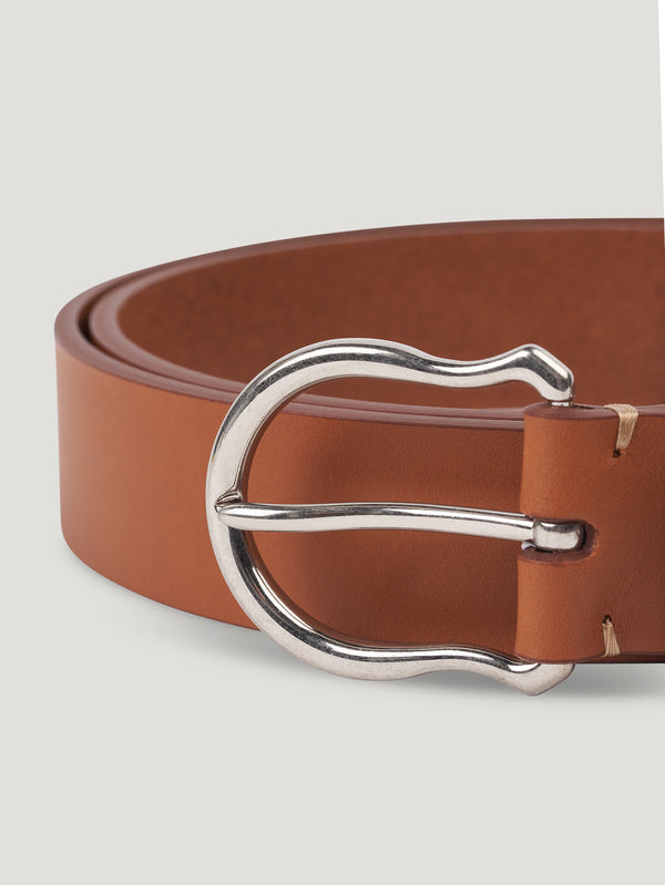 Tan Plain Silver Shield Buckle Belt