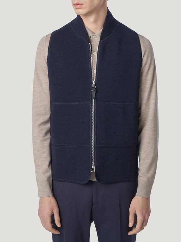 Navy Wool Drop Back Car Vest