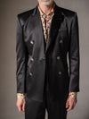 Black Double Breasted Silk Satin Jacket