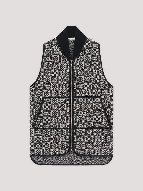 Black & Natural Folk Car Vest