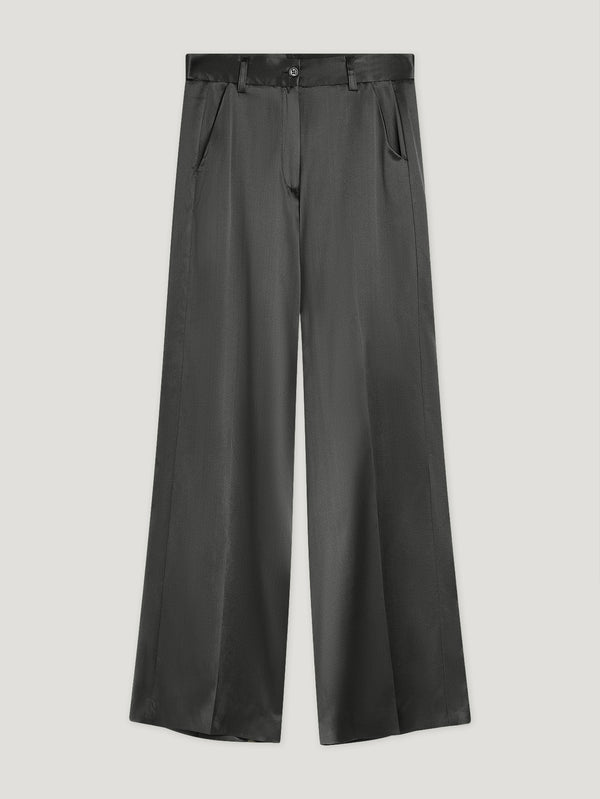 Black Wide Leg Silk Trousers