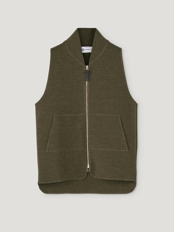 Khaki Wool Drop Back Car Vest