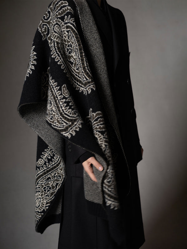 Black Lambswool Paisley Jacquard Shawl