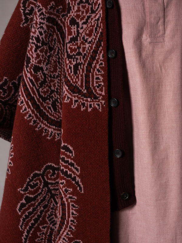 Dark Red Lambswool Paisley Jacquard Shawl