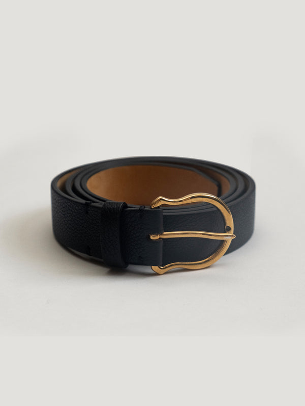 Black Grain Gold Shield Buckle Belt