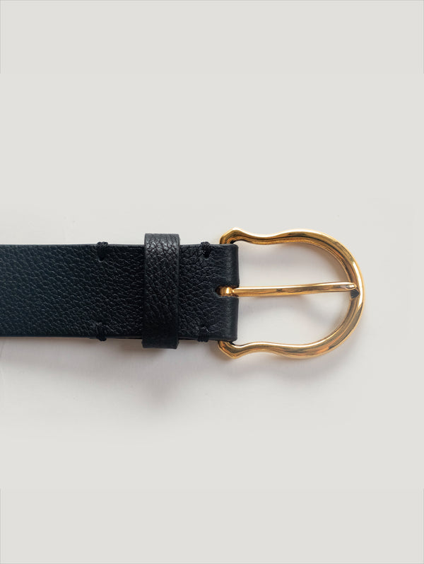 Black Grain Gold Shield Buckle Belt