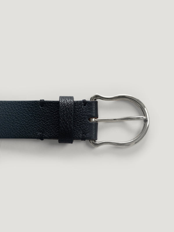 Black Grain Silver Shield Buckle Belt